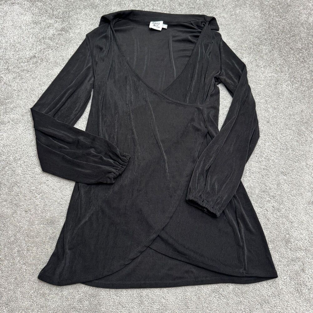 Princess Polly Long Sleeve Wrap Style Mini Dress Womens 8 Black Stretch V-Neck